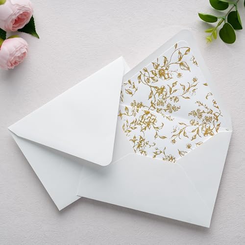 PONATIA A7 Euro Flap Gold Foil Liner Envelopes, White 5x7 Envelopes - Image 3