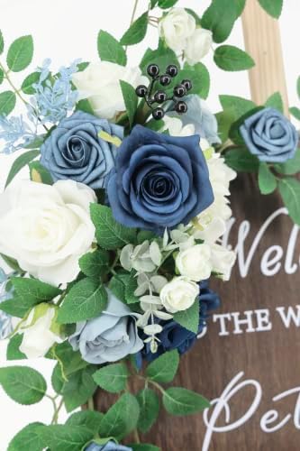 2pcs Wedding Welcome Sign Flowers,Dusty Blue Faux Floral Swag,Artificial Flower Garland for Fall Wedding Bridal Shower Graduation Party Prom Entrance Sign Decor (Stand not Included) - Image 5