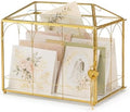 Glass Cards Box with Slot & Lock - 10.2" x 5.9" x 8" Vintage Geometric, Wedding Receptions, Home Reception, Tabletop Decor, Christmas Party, Gold - Slot Length 6.1 Inches by Giadun