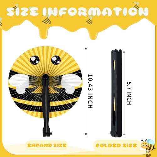 Taiyin 24 Pcs Bee Paper Fans Party Supplies Decorative Handheld Party Favor - Image 2
