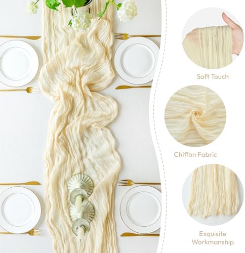 Sioloc 5 Pack Beige Cheesecloth Table Runner 120'' x 35'',Spring Easter Decor Soft Gauze Boho Wedding Table Decor for 10ft Table Birthday Party,Baby Shower, Bridal Shower, Home & Event Decor - Image 2
