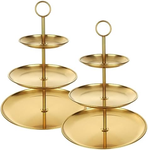 ABuff 3 Tiered Gold Cupcake Stand 2 Pack Stainless Steel Gold Tiered Dessert Stand Cupcake Display Tower 3 Tier Serving Tray Cake Stand for Baby Shower Birthday Party Wedding by AbuffUS