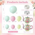 Nuogo 589 Pcs Floral Tea Party Disposable Cups Saucers Napkins Balloon Kit - Image 3
