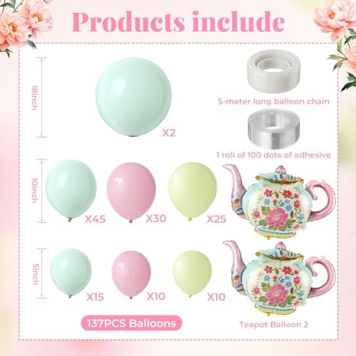 Nuogo 589 Pcs Floral Tea Party Disposable Cups Saucers Napkins Balloon Kit - Image 3