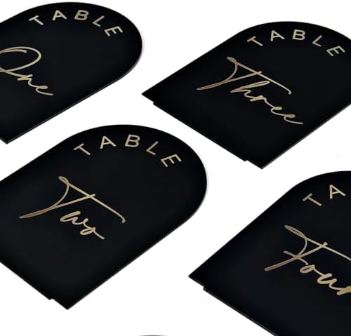 Black Arch Wedding Table Numbers 1-15 with Stands, 5x7 Inch Black Acrylic Sign with Gold Lettering, Arched Acrylic Table Numbers for Wedding Reception - Image 3