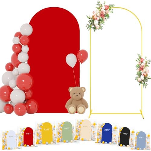 FOTSHARER 7.2FT Arch Stand with Red Arches Cover Set Metal Arch Backdrop Stands and Arched Stand Cover Balloon Wedding Backdrop Arch Covers for Birthday Party Baby Shower Ceremony Banquet Decor by FOTSHARER