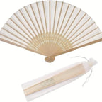 Personalized Wedding Handheld Folding Fans (40Pcs)- Engraved DIY White Paper Fan for Wedding, Custom Bamboos and Paper Fans Party Favor Dancing Props Bridal Shower Gifts (with Bags) - Image 3