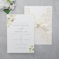 20Pcs Personalized Wedding Invitation, Customized Ivory Laser Cut Invitation Cards With Envelopes Rhinestone Pearls and Ribbons For Wedding XV Anos Quinceanera Invitation by FEIYI
