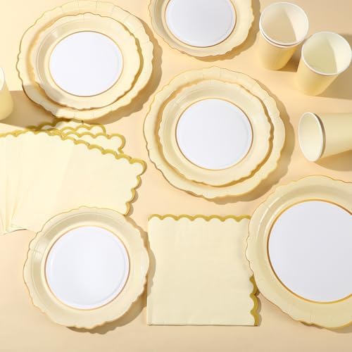 Tioncy 200 Pcs Party Paper Plates Cups Napkin Set Serve 50, Yellow - Image 4