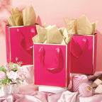 Yeaqee 50 Pcs Metallic Paepr Gift Bags Bulk with Handles,Hot Pink, Gold - Image 5