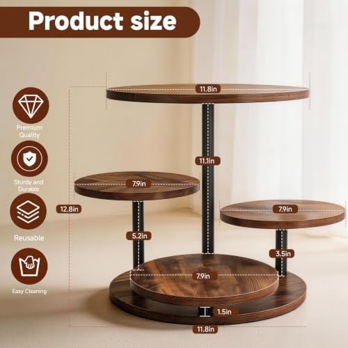 Cupcake Stand 4 Tier for 50 Cupcakes, 360° Rotatable Round Wooden Tiered Tray Cake Stand, Farmhouse Dessert Table Display Set for Party, Birthday, Wedding, Baby Shower and Tea Party - Image 3