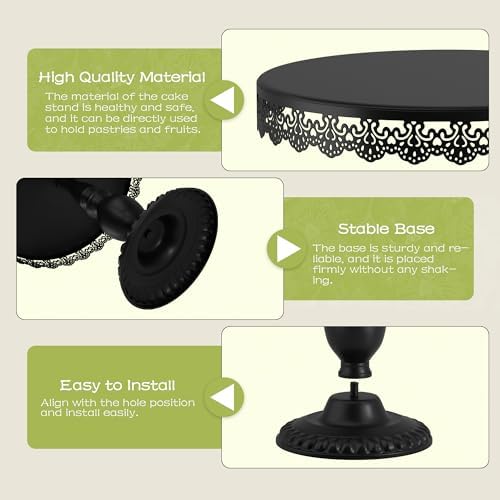 3 PCS Black Cake Stands (8"&10"&12" Plate), Cupcake Stand with a lace Hollow Border Metal Cake Stand Set for Birthday Party, Wedding, Anniversary, Baby Shower - Image 4