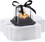 EUSOAR Black Cupcake Containers, 100pcs 3.5 Inch Individual Cupcake Wrappers Cupcake Holder, Single Display Plastic Cupcake Carrier with Ribbon and Inserts for Wedding Birthday Party Favor by EUSOAR