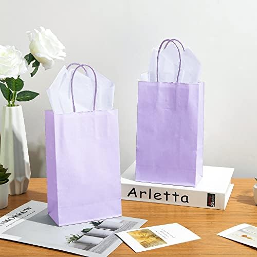 DjinnGlory 100 Pack Small Lavender Purple Paper Gift Bags with Handles Bulk 9''x5.5''x3.15'' for Birthday Wedding Baby Shower Parties Goodies, Purple Business Shopping Bags - Image 4