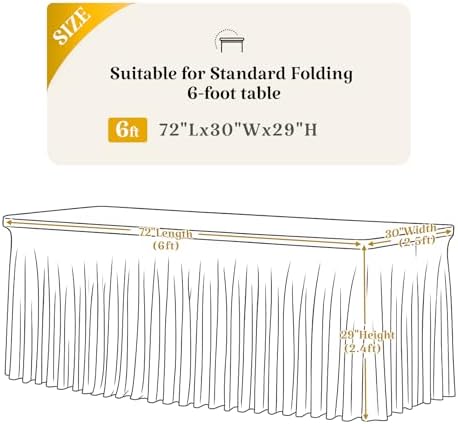 2 Pack Champagne Spandex Tablecloth for 6FT Rectangle Tables, Fitted Stretch Table Cover with Skirt, Wrinkle Free Washable Elastic Table Cloth for 6 Foot Folding Table, Wedding Banquet Baby Shower - Image 5