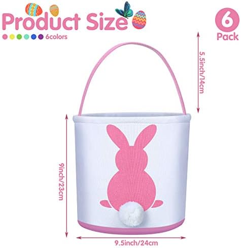 Weewooday 6 Pcs Easter Bunny Basket Bags Canvas Rabbit Bucket Tote for Easter Egg Hunts Candy Gifts Storage - Image 4