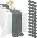 12 Pcs Gray 35 x 120 Inches Long Cheesecloth Table Runner 10FT Runner for Tables Gauze Fabric Boho Table Runner Decoration Rustic Semi Sheer Runner for Wedding Baby Shower Birthday Party (Gray) by Sunnyline