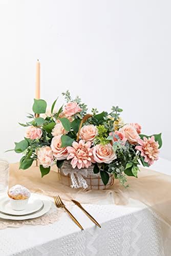 YYHUAWU Artificial Flowers Combo Box Set Gradient Color Flower Leaf with Stems for DIY Wedding Bouquets Centerpieces Baby Shower Party Home Decorations Peach - Image 4