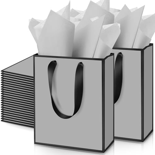 Yeaqee 50 Pcs Metallic Paepr Gift Bags Bulk with Handles,Grey Black by Yeaqee