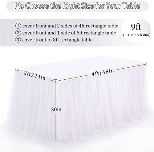 9FT Table Skirt for Baby Shower Tulle White Table Skirt with LED Wedding Birthday Party Table Decortaions - Image 6