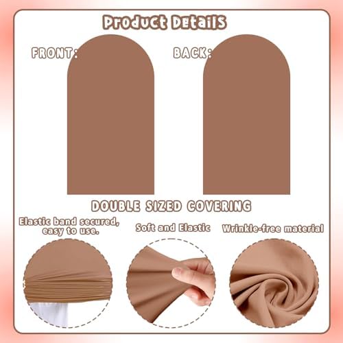 2PCS Arch Backdrop Covers Mocha Brown Cream Color (7.2ft+6ft) , Spandex Fitted Arch Stand Covers Background for Wedding Baby Shower Birthday Bridal Shower Party Decorations (Only Covers) - Image 5
