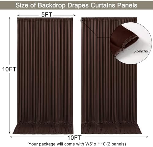10x10ft Brown Backdrop Curtain for Wedding Parties Wrinkle Free Fabric Brown Drapes Backdrop Decoration for Baby Shower Birthday Photography Decoration 2 Panels, 5ft x 10ft - Image 6