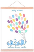 Customized Boys Baby Shower Guest Book Blue Elephants Fingerprint Signature Painting with Wooden Hanger DIY Guest Sign-in Book for Communion Baptism Gift-60x80cm by Unknown
