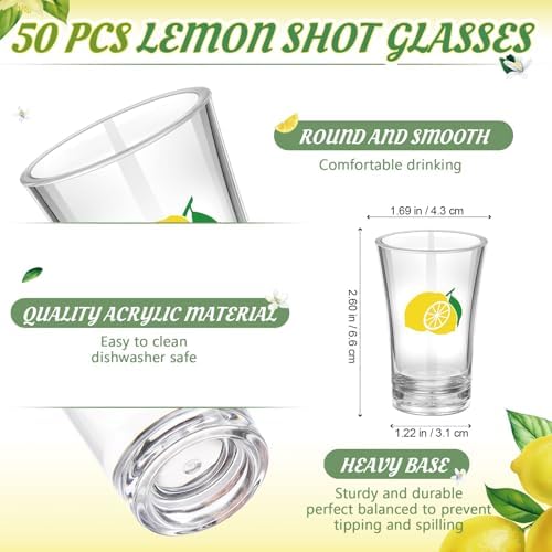 Funnymoom 50 Sets Lemon Party Favors for Guests Baby Shower Decorations with Acrylic Shot Glasses Lemon Theme Supplies for Summer Birthday Bridal Shower Gender Reveal Party - Image 3