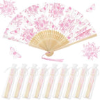 JarThenaAMCS 25 Sets Pink Floral Hand Folding Fans with Bags Wedding Party Favors Chinoiserie Flower Butterfly Foldable Paper Fans with Tassel for Bridesmaid Bridal Shower Decor by JarThenaAMCS