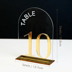 Clear Arch Wedding Table Numbers 1-15, Gold Numbers and Stands - Image 2