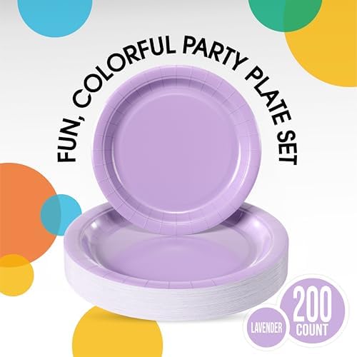 Party Solids Exquisite Lavender Paper Plates Disposable Heavy Duty 200 Pcs - 100-7" & 100-9" Lavender Disposable Plates For Party Heavy Duty 350 GSM For Birthday Supplies - Image 2