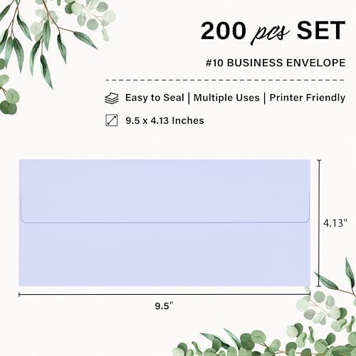 200 Pack #10 Lavender Envelopes Letter Size Self Seal Business Envelopes - Image 2