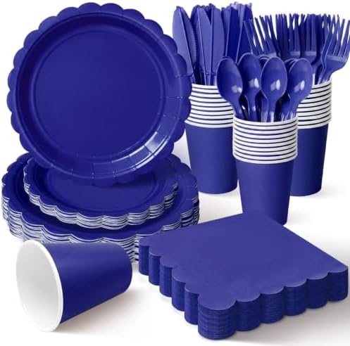 Vyntra 350 Pcs Navy Blue Paper Plates and Napkins Party Supplies by PartyTablewareSupplies