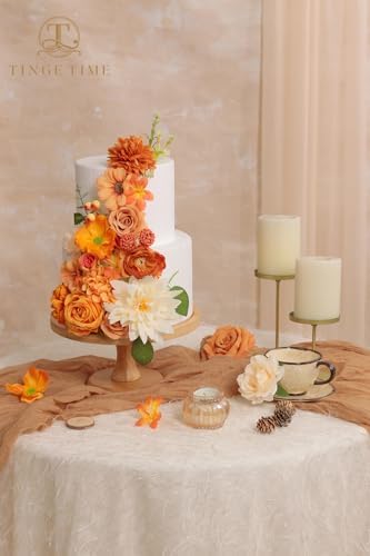 TINGE TIME Fall Artificial Flower Combo, Rose Dahlia Burnt Orange - Image 2