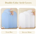 White and Blue Arch Cover 3 Set-7.2FT, 6.6FT, 6FT Arch Backdrop Cover Spandex Fitted 2-Color Fabric Stand Covers for Baby Shower Boy Birthday Party Graduation Banquet Photo Background Decorations - Image 2