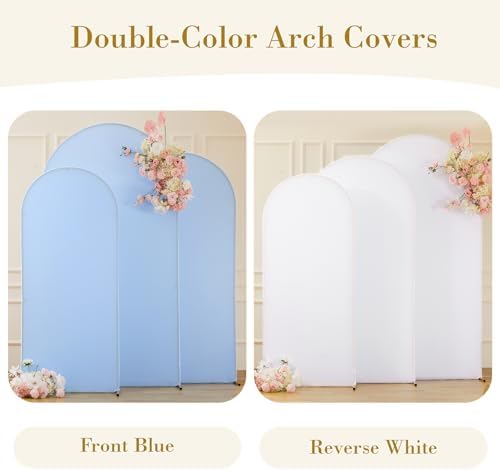 White and Blue Arch Cover 3 Set-7.2FT, 6.6FT, 6FT Arch Backdrop Cover Spandex Fitted 2-Color Fabric Stand Covers for Baby Shower Boy Birthday Party Graduation Banquet Photo Background Decorations - Image 2