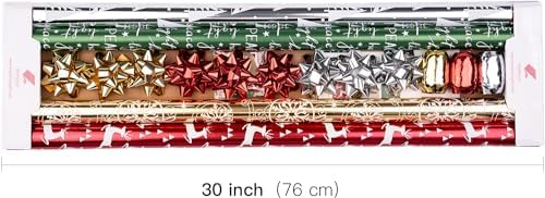 WRAPAHOLIC Christmas Wrapping Paper Set - Red Green Gold and Silver Snowflakes Trees with Metallic Foil Shine Wrapping Paper Bundle with Gift Bow & Ribbon & Tag & Sticker - Image 7