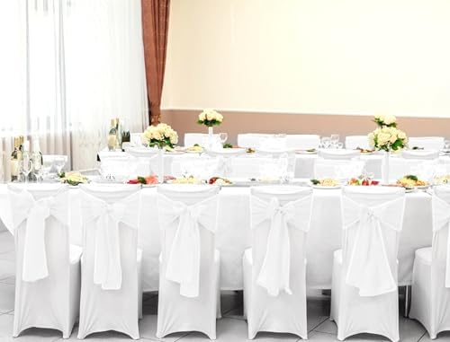 YMHPRIDE 60 PCS White Satin Chair Sashes, 7x108 Inch Ties Chair Bows - Image 6