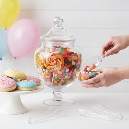 Clear Candy Bar Party Supplies Kit, 60 White Pattern Cellophane Treat Bags, 12 Clear Plastic Mini Candy Scoops & Food Tongs for Wedding Baby Shower Dessert Table - Image 2