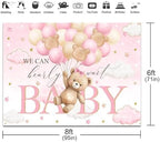 Bear Baby Shower Backdrop We Can Bearly Wait Party Decorations Background for Girl Bear Theme Baby Shower Banner Photo Booth Prop (Pink, 8x6ft) - Image 3