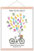 Graduation Wedding Gift Fingerprint Guestbook Alternative Customized DIY Thumbprint Painting Bicycle with Balloons Canvas Signature Book with Wood Hanger-60x80cm by Unknown