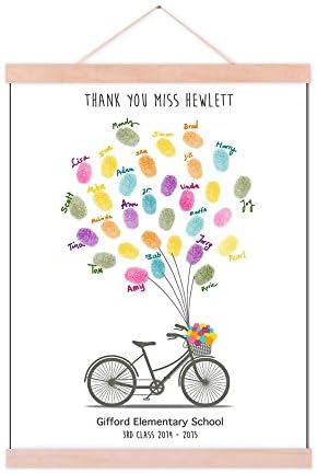 Graduation Wedding Gift Fingerprint Guestbook Alternative Customized DIY Thumbprint Painting Bicycle with Balloons Canvas Signature Book with Wood Hanger-60x80cm by Unknown