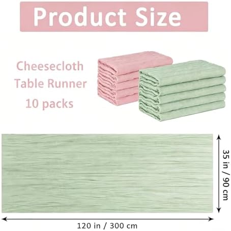 Cheesecloth Table Runner 10 Pack Sage Green and Dusty Pink, Boho Gauze Table Runner 10Ft 120 Inches Long for Wedding Decor, Party & Home Table Decoration - Image 2
