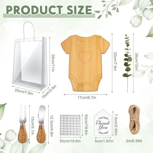 43 Pcs Baby Shower Game Prizes for Winners 6 Sets Baby Shower Prizes for Game Player with Bamboo Cheese Board Oak Knife Fork Placemats Artificial Eucalyptus Stems Tags Bags - Image 2