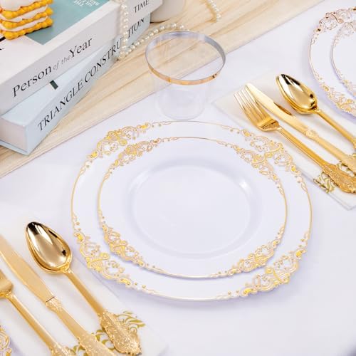 Hioasis 175 Pcs White Gold Plates for Wedding - Image 4