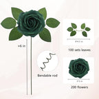 Artificial Flowers Realistic Roses, Real Looking Fake Roses with Stem for DIY Wedding Bouquets Centerpieces Bridal Shower Party Home Romantic Decorations (Peacock Green, Regular 3" - 200pcs) - Image 3