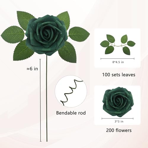 Artificial Flowers Realistic Roses, Real Looking Fake Roses with Stem for DIY Wedding Bouquets Centerpieces Bridal Shower Party Home Romantic Decorations (Peacock Green, Regular 3" - 200pcs) - Image 3