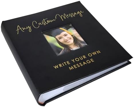 Personalized Photo Album, Custom Engraved Picture Album, Holds 200 4" x 6" Photos, Leatherette and Laser Engraved Scrapbook, Any Custom Message, Black by GiftsForYouNow