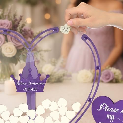 Personalized Quinceanera Guest Book Alternative, Wooden Heart Drop Sign-in - Image 2
