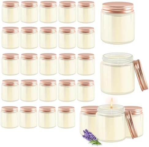 24 Pcs 4 Oz Mason Jar Candles, Lavender Scented Soy Candles Bulk Set for Stress Relief and Relaxation, Great Favors for Wedding, Christmas, Housewarming Gifts (Pink, Lavender, 24) by Unknown